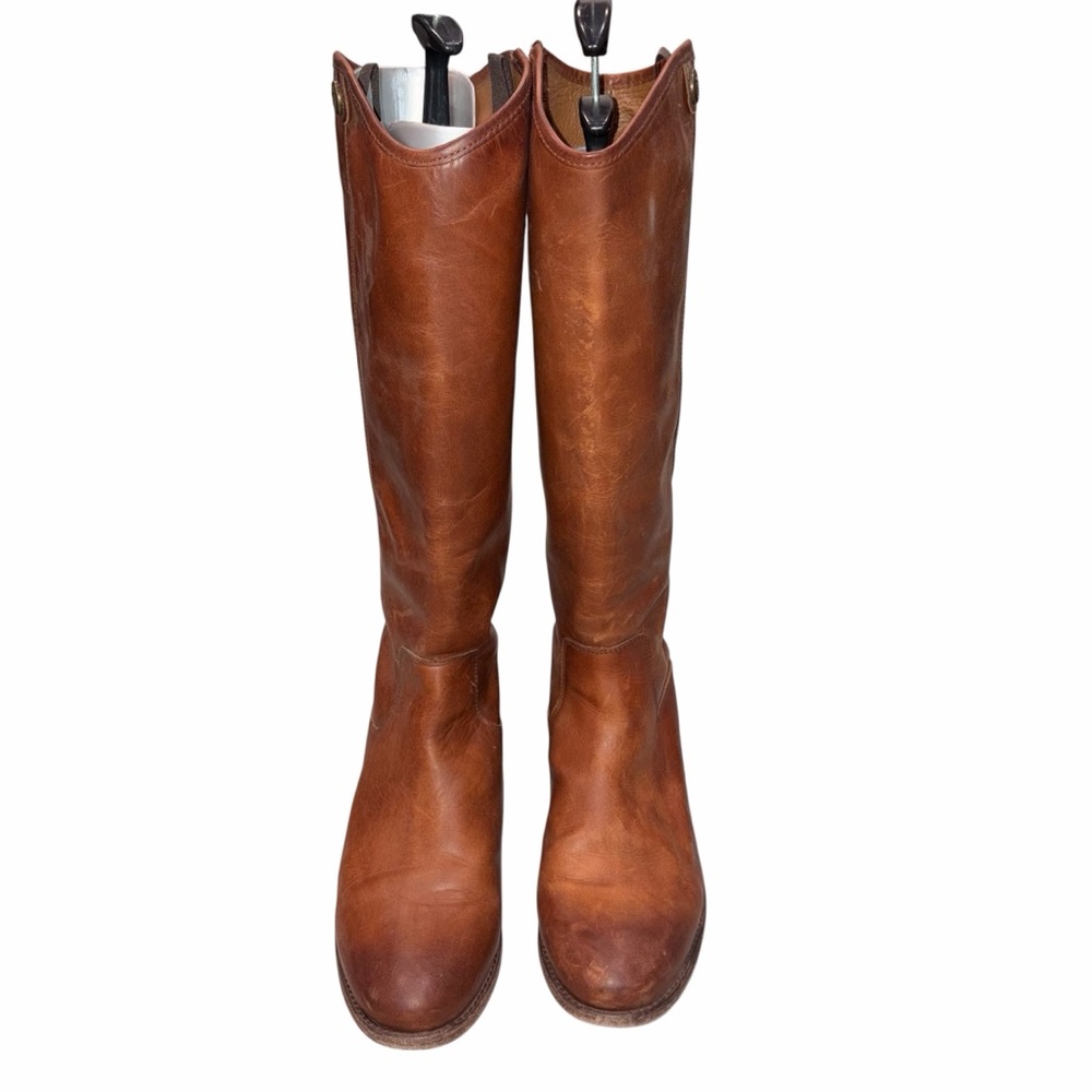Frye Cognac Leather Melissa Button 2 Distressed Tall Riding Boots size 10 - Picture 2 of 10